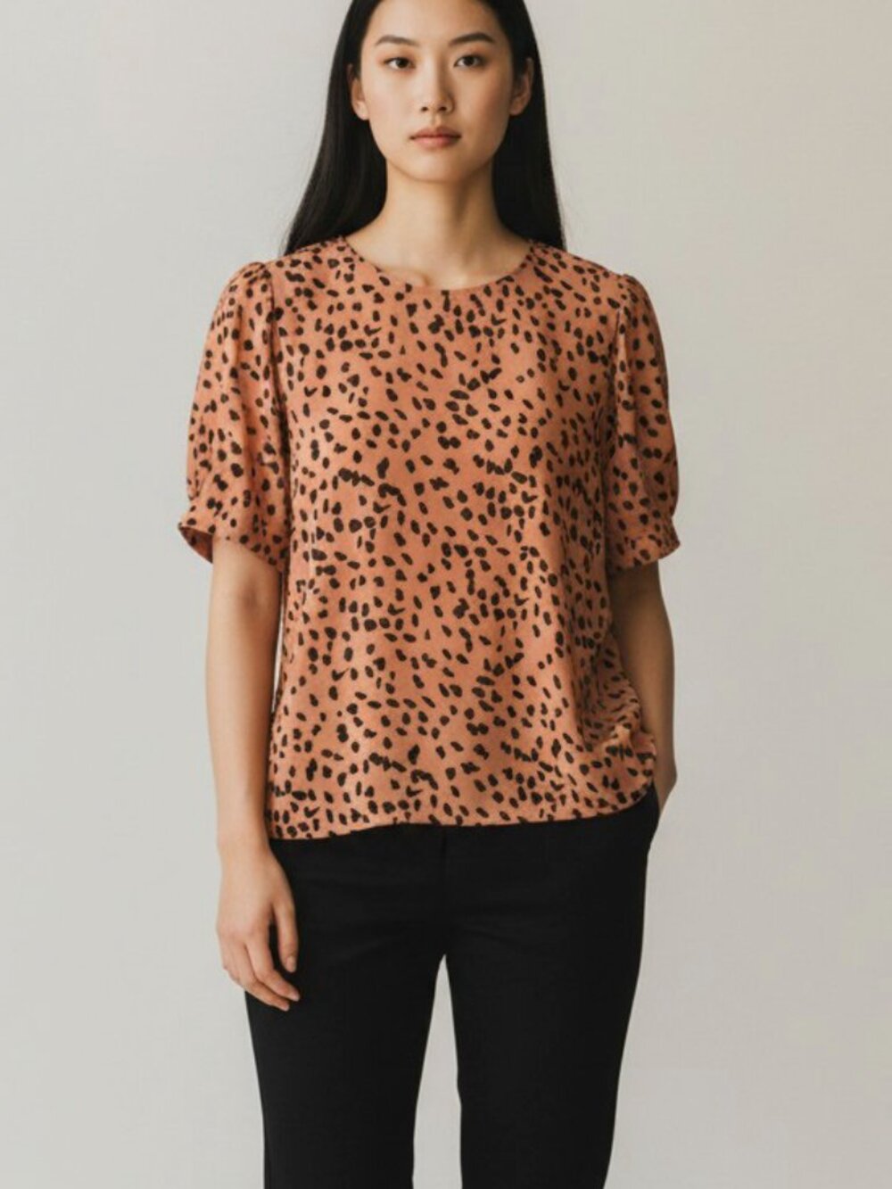 Paper Moon | Women's Top | Pink & Black Leopard Bow Back Blouse | Size Large